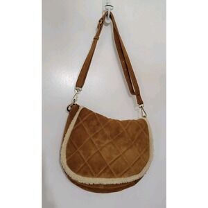 Sundance Catalog Suede Shearling Crossbody Bag Leather Trim Shoulder Purse